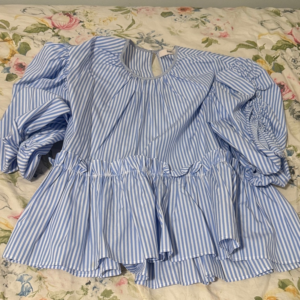Blue and White Striped Blouse